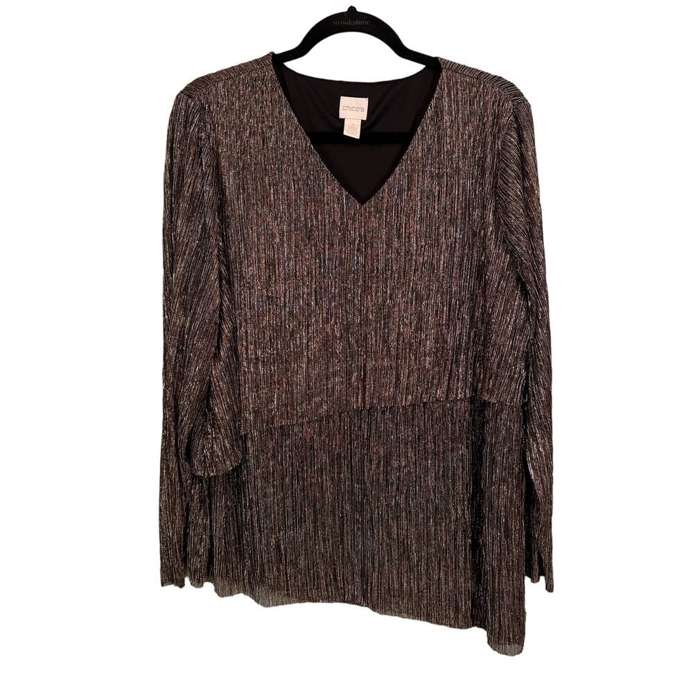 Chico's Tunic Top 3 Or XL Metallic Gold Glam Event Cocktail Party Holiday Cruise